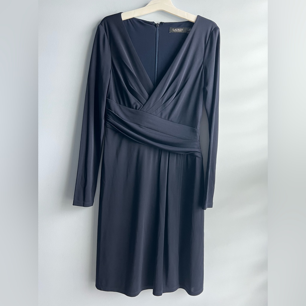 Lauren Ralph Lauren Women's Jersey Long-Sleeve Dress Navy Blue Size 4